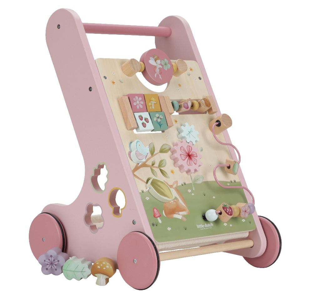 Little Dutch houten activiteiten loopwagen Fairy Garden roze met speelpaneel