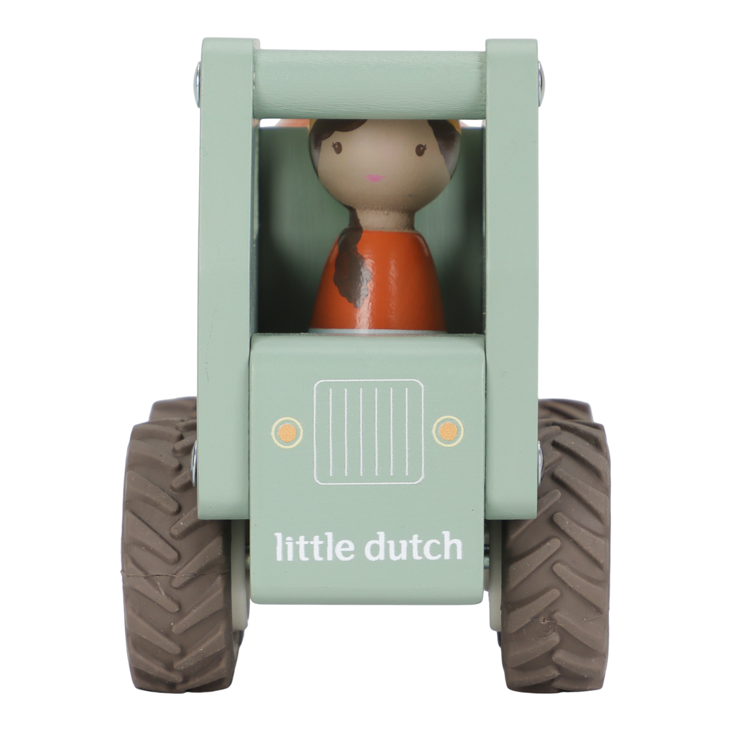 Little Dutch houten betonwagen, vooraanzicht met chauffeur