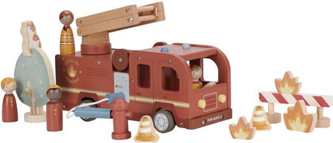 Little Dutch houten brandweerwagen set met popjes, wagen met brandweerpopjes en pionnen