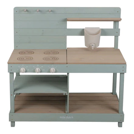 Little Dutch houten buitenkeuken mint, vooraanzicht met opklapbare blad