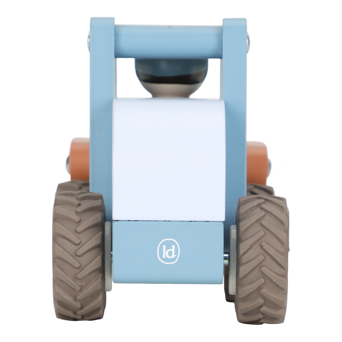 Little Dutch houten bulldozer blauw met schuifbak en bouwvakkerpopje