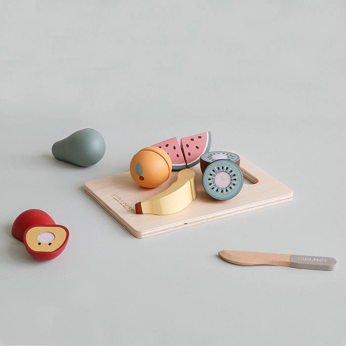 Little Dutch houten snijfruit, snijplank met fruit en mesje