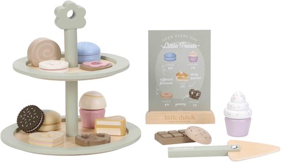 Little Dutch houten etagère met gebak, theeservies en menukaartje
