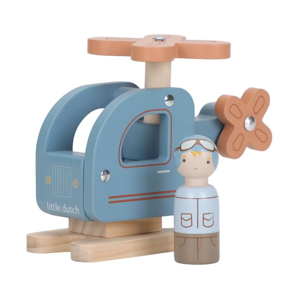 Little Dutch houten helikopter blauw met houten piloot
