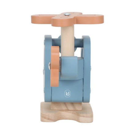Achterkant van de Little Dutch houten helikopter blauw