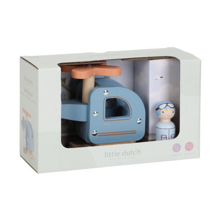 Little Dutch houten helikopter blauw in de verpakking
