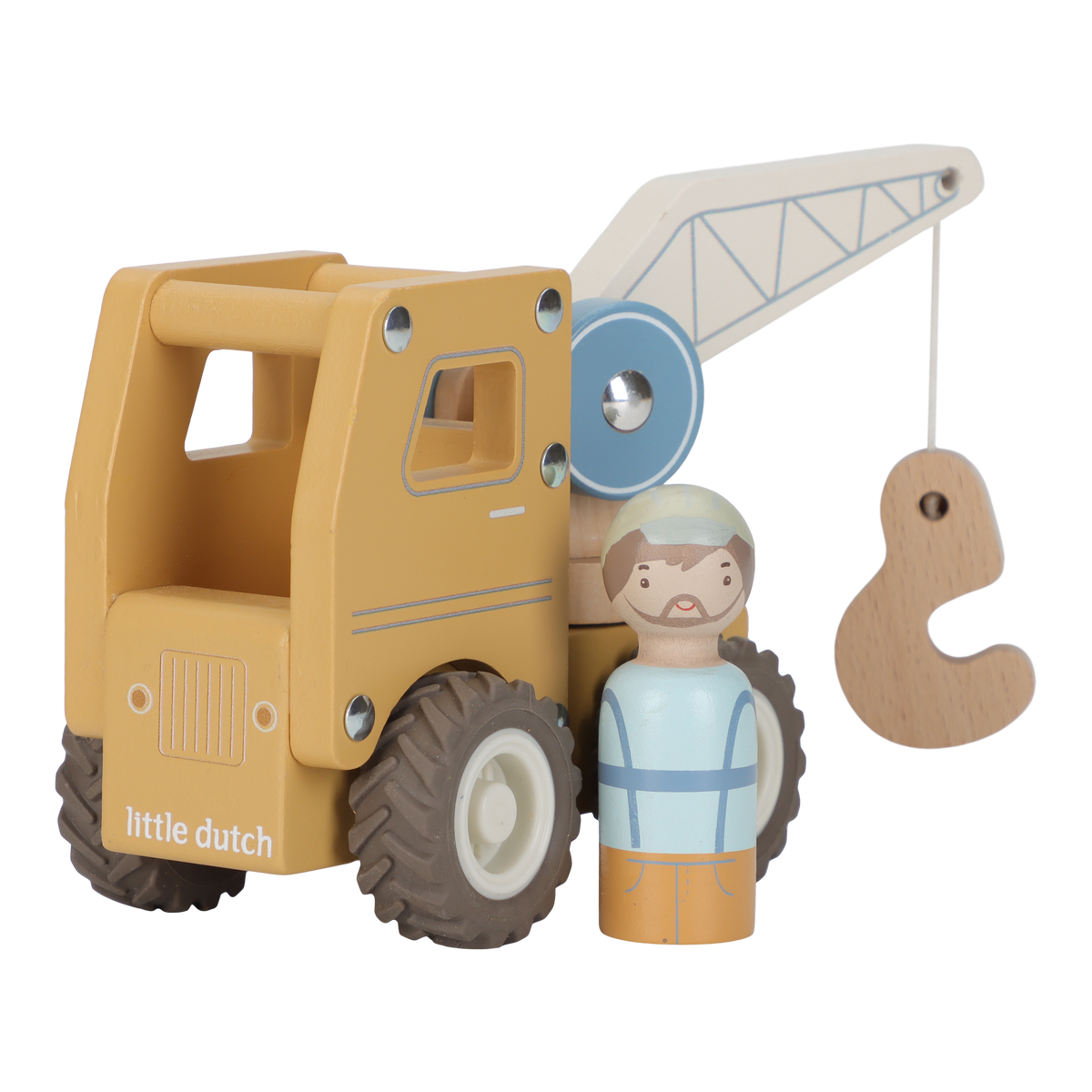 Little Dutch houten kraanwagen met haak en twee popjes