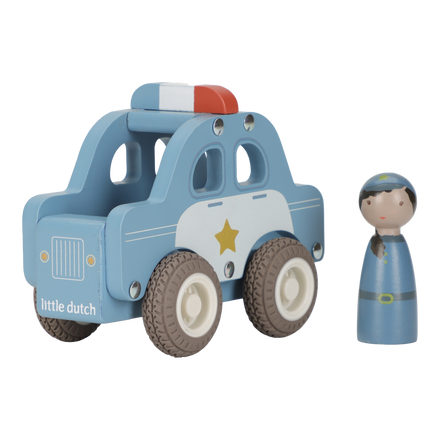 Little Dutch houten politiewagen blauw met agentje