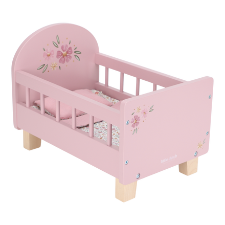 Little Dutch houten poppenbed roze met bloemmotief