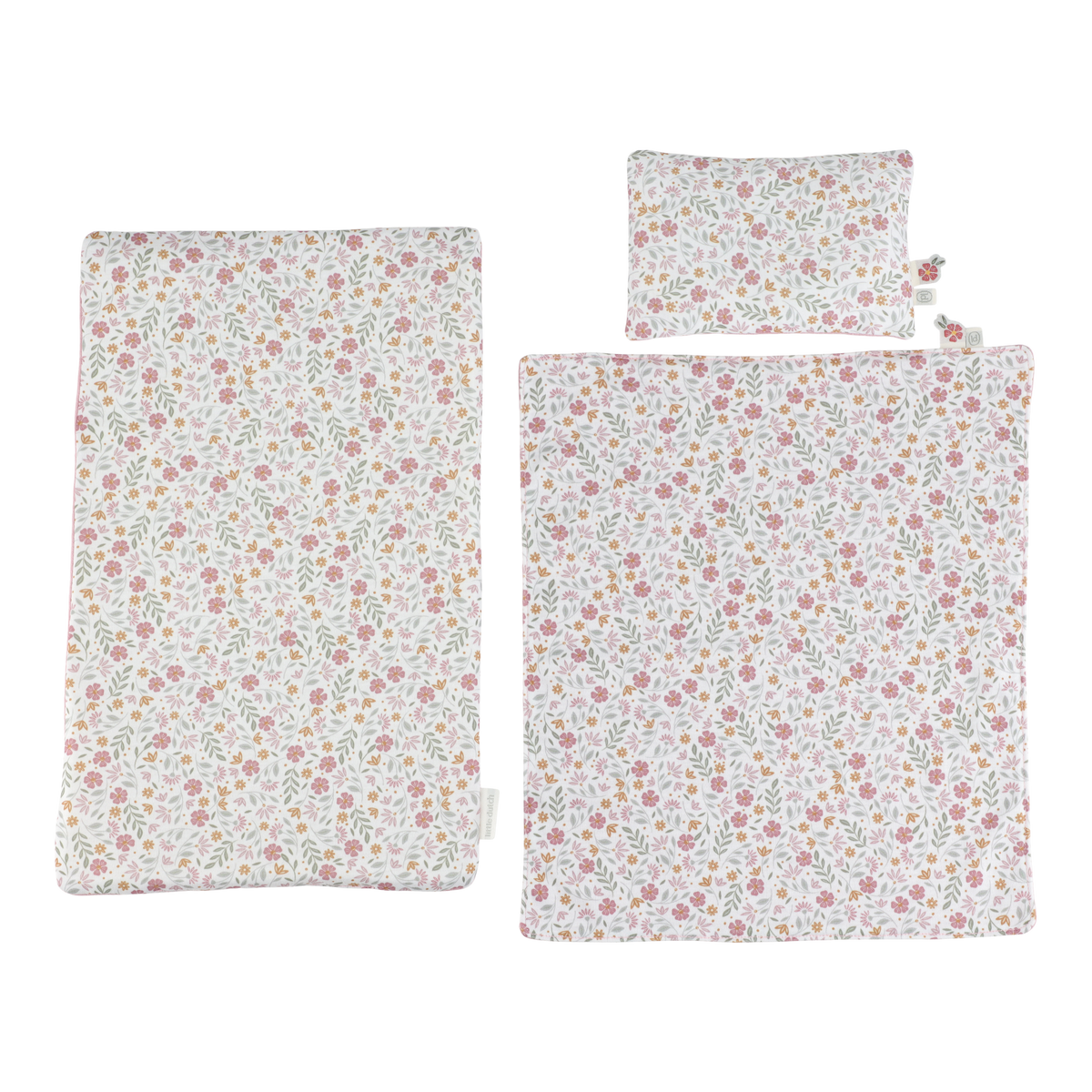 Little Dutch houten poppenbed roze met bloemmotief