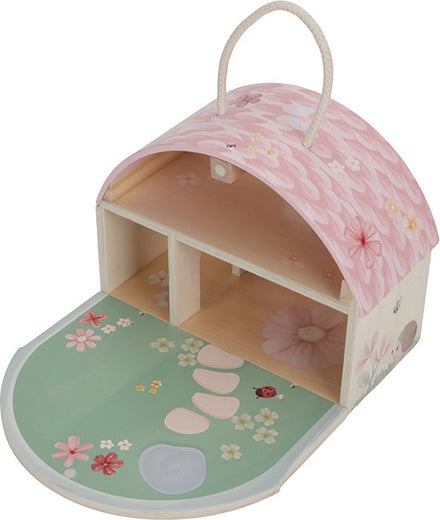 Little Dutch houten feeënhuisje Fairy Garden, leeg opengeklapt huisje schuin van voren
