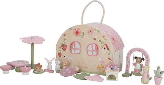 Little Dutch houten feeënhuisje Fairy Garden, gesloten huisje met accessoires errond