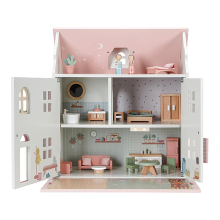 Little Dutch houten poppenhuis medium roze, binnenkant met kamers en meubels