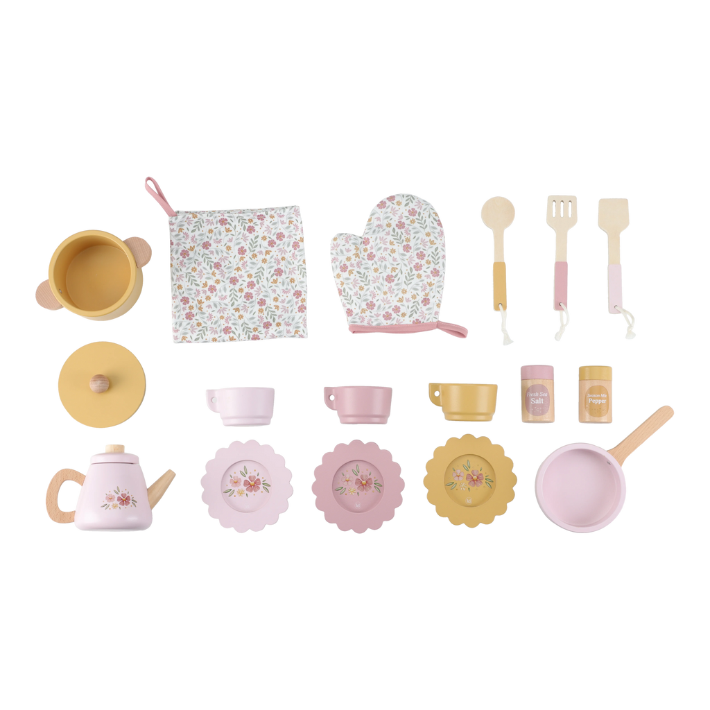 Little Dutch houten speelkeuken roze, bijgeleverde pannetjes en keukengerei