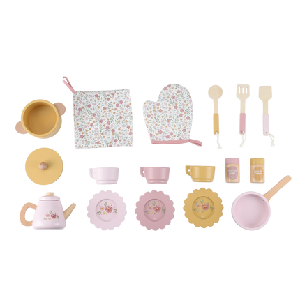Little Dutch houten speelkeuken roze, bijgeleverde pannetjes en keukengerei