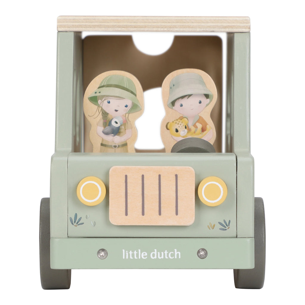 Little Dutch Houten Vormenstoof Safari Auto Safari Friends, voorkant met chauffeurs