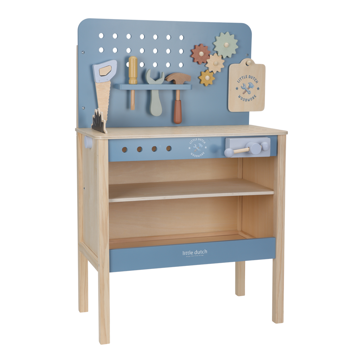 Little Dutch houten werkbank blauw met gereedschap, vooraanzicht