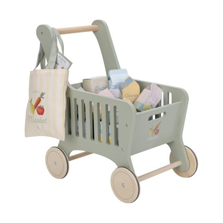 Little Dutch houten winkelwagen mint met shopper en boodschappen