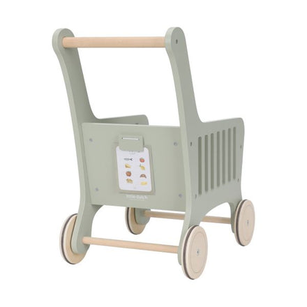 Little Dutch houten winkelwagen mint, lege kar zijaanzicht