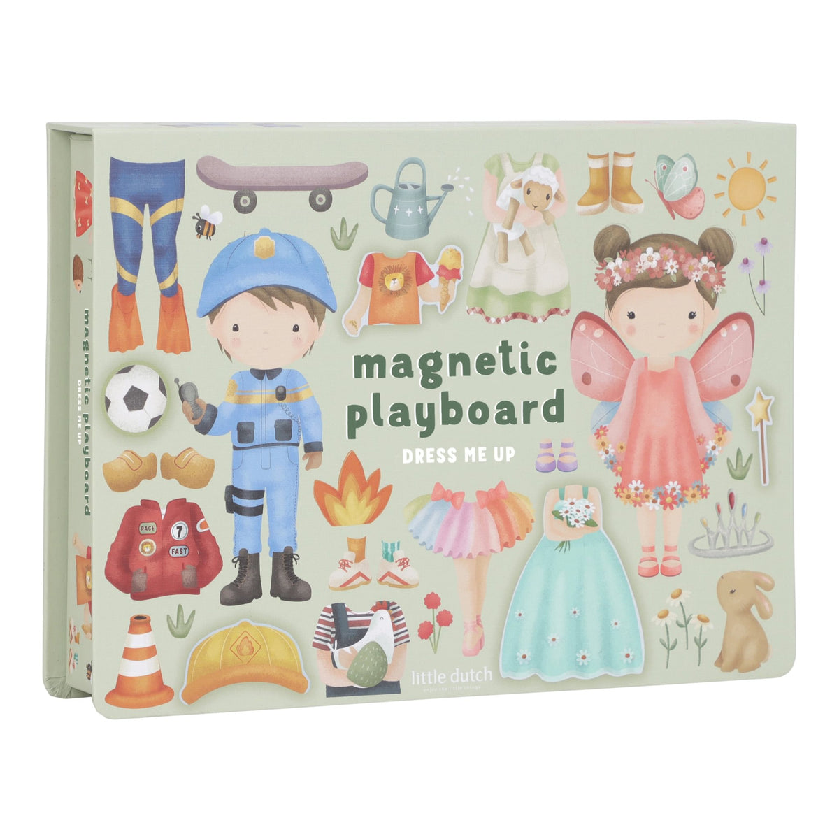 Little Dutch magnetisch speelbord Dress-Up Jim en Rosa, geopend met verkleedmagneetjes