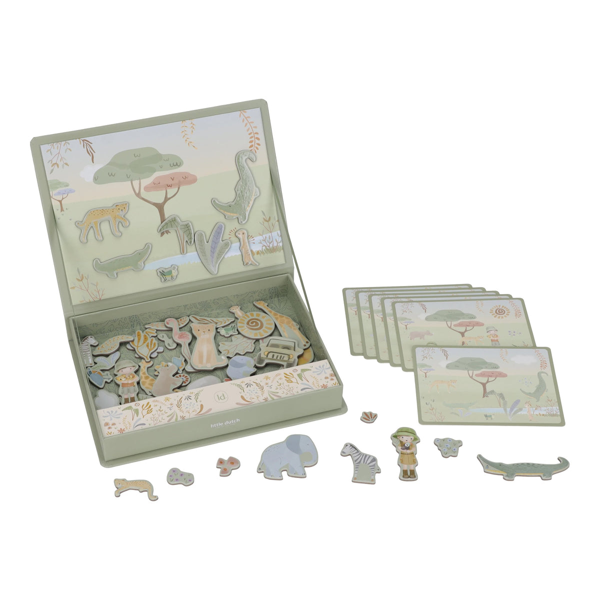 Little Dutch Magnetisch Speelbord Safari Friends, speelbord open met magneten