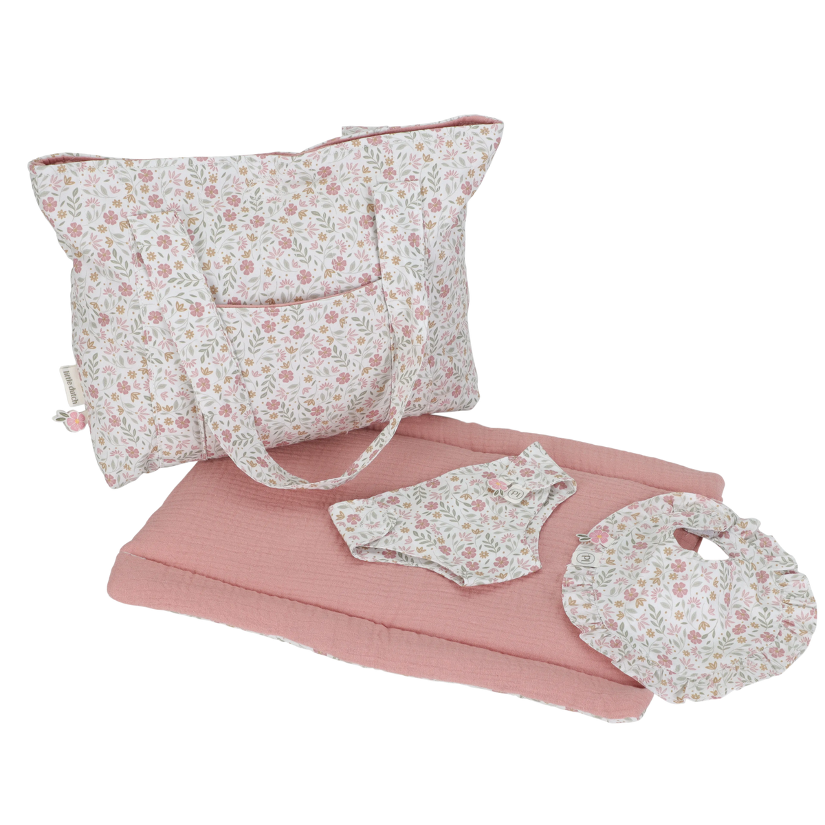 Little Dutch poppen verzorgingstas met bloemenprint, aankleedkussen en etuitje