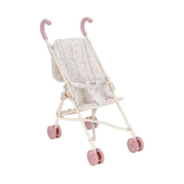 Little Dutch poppenbuggy Soft Flowers, zijaanzicht met roze handvatten