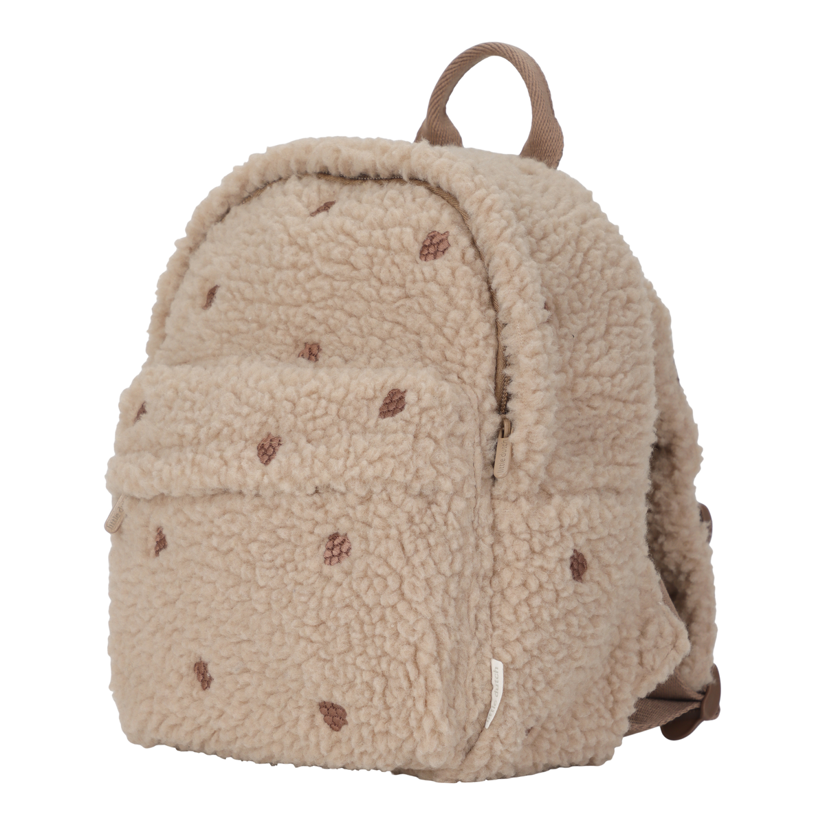 Little Dutch rugzakje Teddy taupe met geborduurde bloemetjes, vooraanzicht