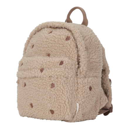 Little Dutch rugzakje Teddy taupe met geborduurde bloemetjes, vooraanzicht
