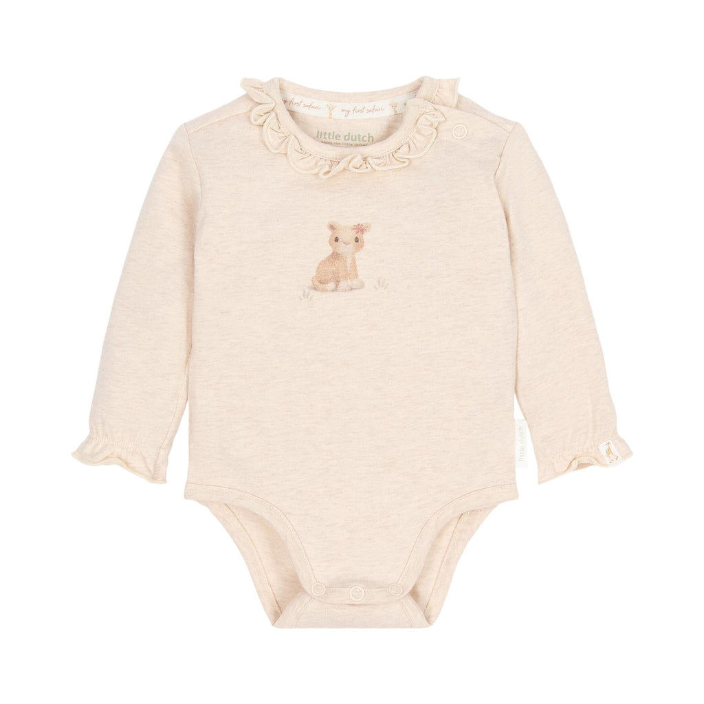 Little Dutch Safari Friends romper met overslag en lange mouw in zandmelee