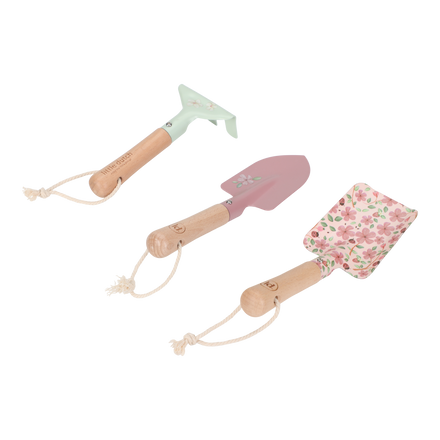 Little Dutch set tuingereedschap Fairy Garden, hark, schep en handschoen liggend