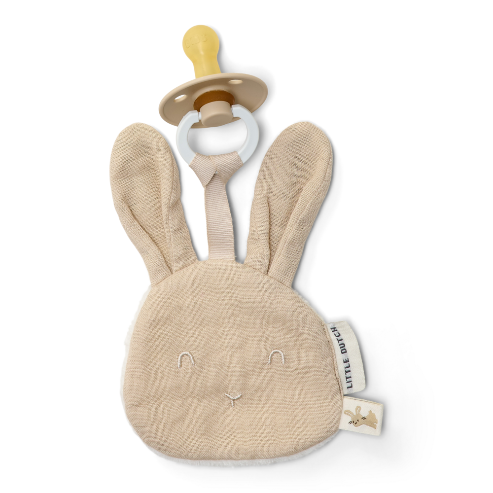 Little Dutch Speendoekje Konijn Beige, konijnenkopje van dichtbij