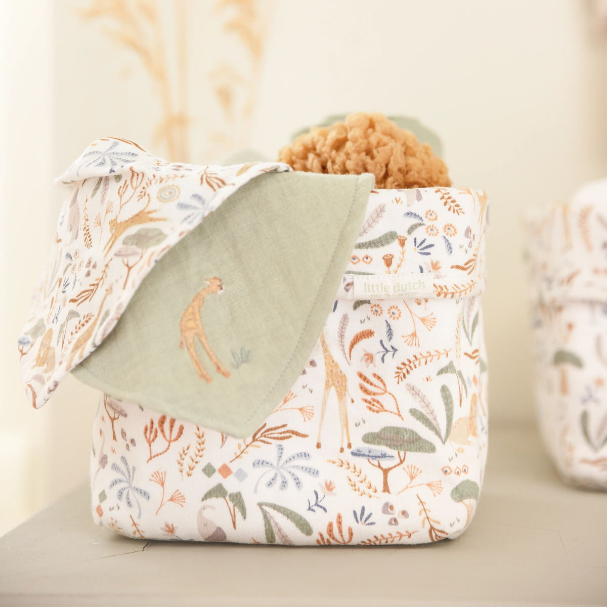 Little Dutch Swaddle Set 3-pack Safari Wonders groen, de drie doeken van de set naast elkaar