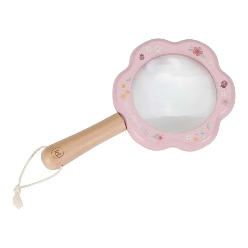 Little Dutch vergrootglas Fairy Garden, roze bloemvorm met houten handvat en koordje