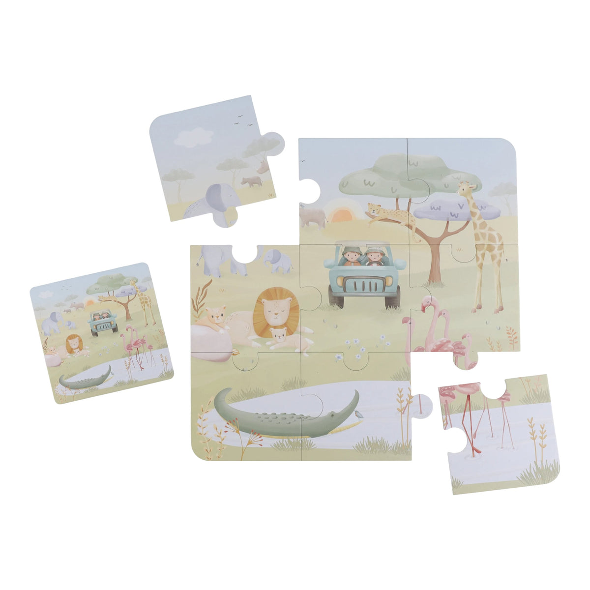 Little Dutch Vloerpuzzel 6 Safari Friends, puzzelset met verpakking