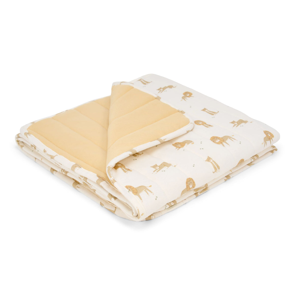 Little Dutch Wiegdeken Safari Leo, vooraanzicht van de gele deken met leeuwenprint