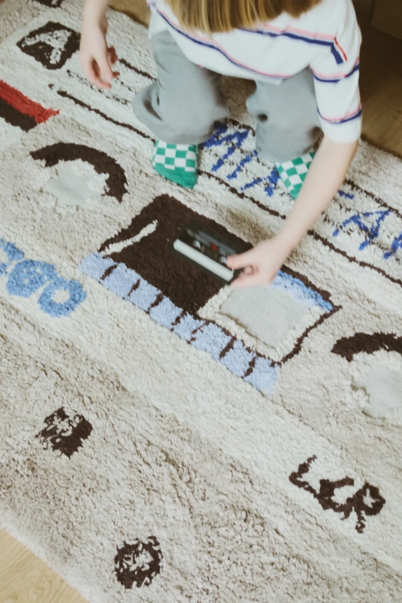 Detail van de geweven spoelen van het cassettetapijt