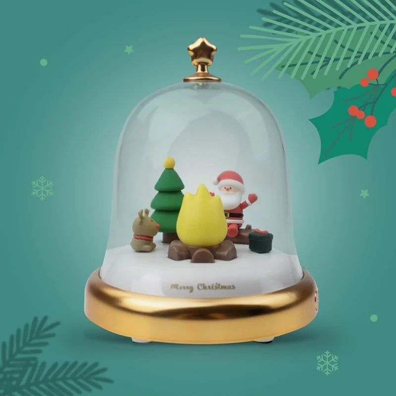 Mary's Led Kerstlamp Christmas Music Box, kerstscène onder stolp op gouden voet