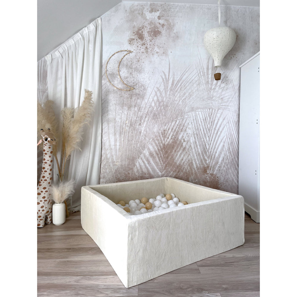 Moje vierkant ballenbad Soft Velvet ecru voor een behang met pampasgras