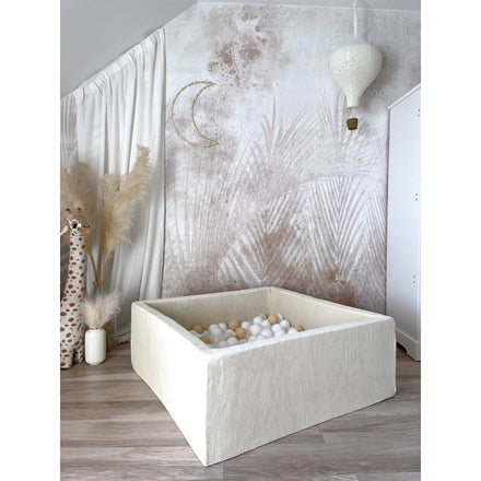 Moje vierkant ballenbad Soft Velvet ecru voor een behang met pampasgras