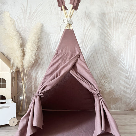 Moje Tipi Tent Linnen marsala, sfeerbeeld 1 in de kinderkamer