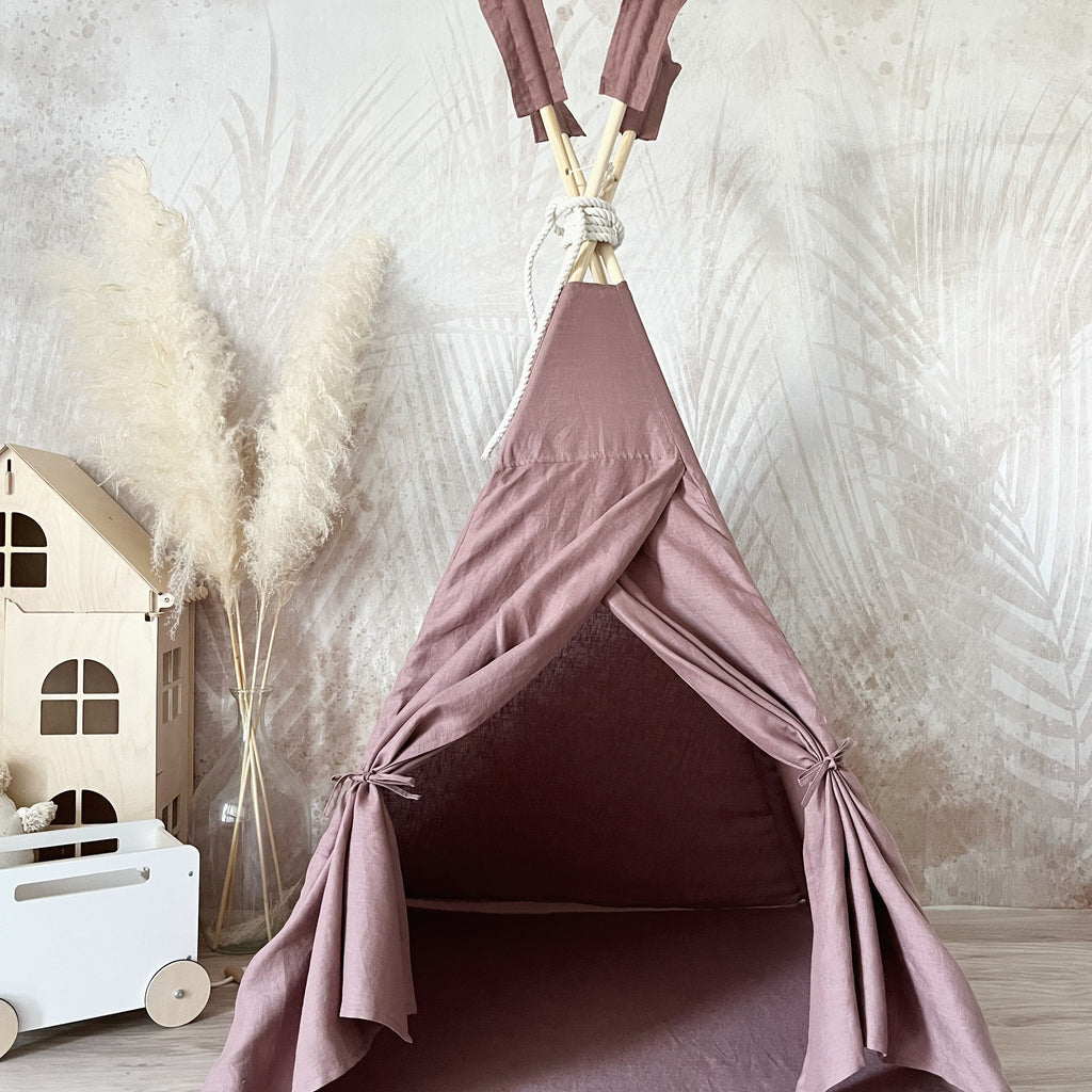 Moje Tipi Tent Linnen marsala, sfeerbeeld 2 in de kinderkamer