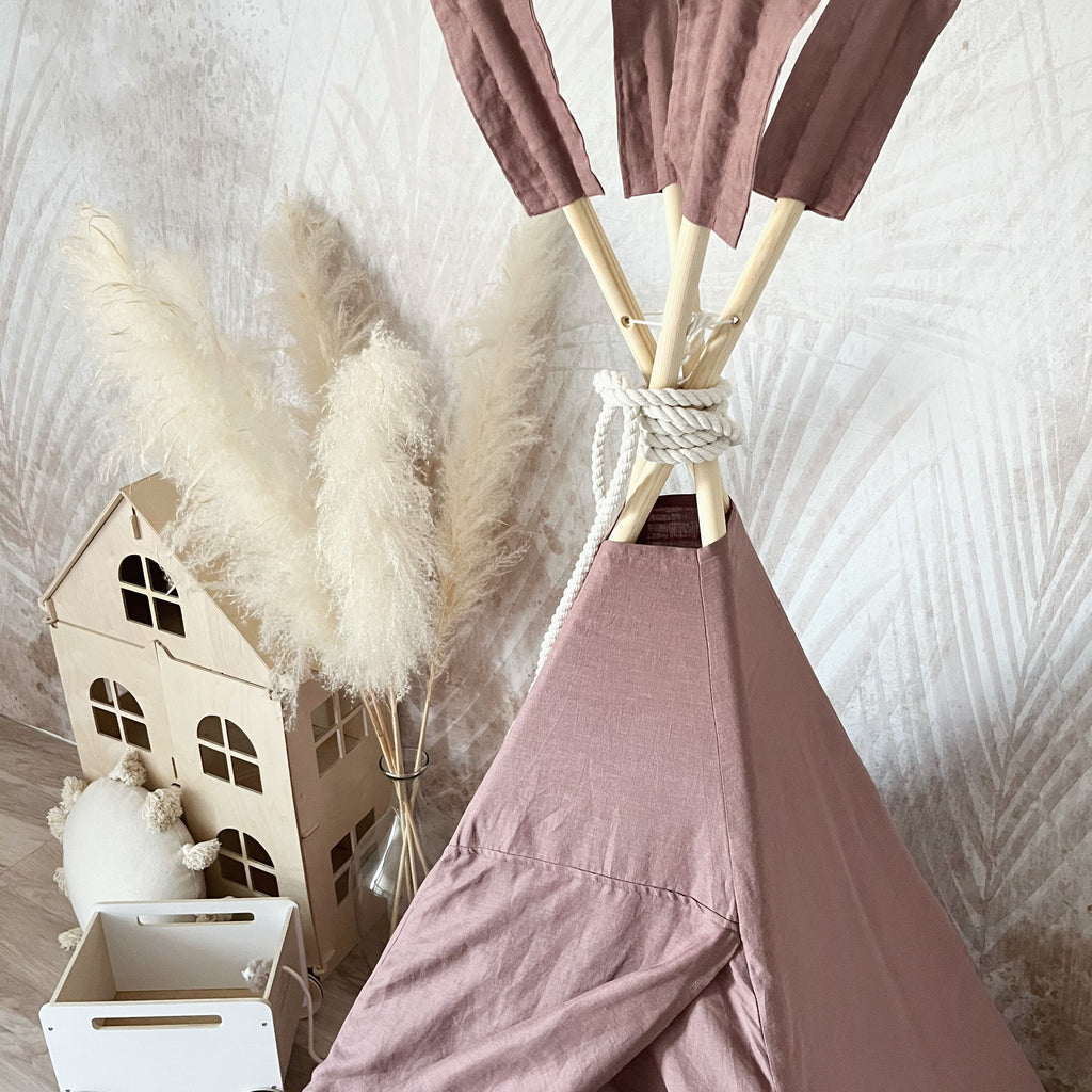Moje Tipi Tent Linnen marsala, sfeerbeeld 3 in de kinderkamer