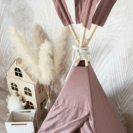 Moje Tipi Tent Linnen marsala, sfeerbeeld 3 in de kinderkamer