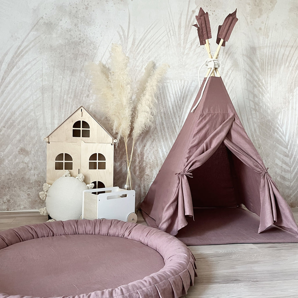Moje Tipi Tent Linnen marsala, sfeerbeeld 4 in de kinderkamer