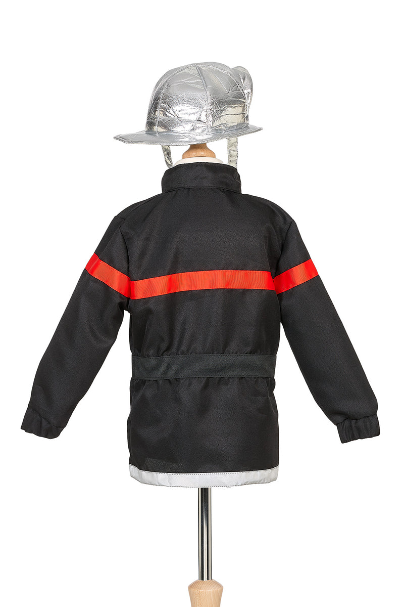 Souza Brandweerman Verkleedset Rood met Helm en Bijl, zwarte brandweerjas met zilveren helm
