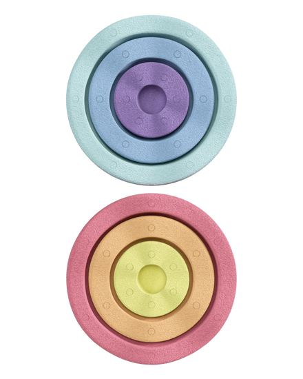 Stapelstein Inside Pastel Rainbow, twee sets in elkaar genest van bovenaf gezien