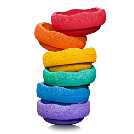 Stapelstein Original Mini Rainbow Classic set van 6, kleine stenen schuin op elkaar gestapeld