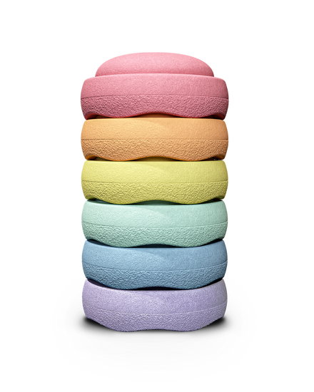 Stapelstein Original Mini Rainbow Pastel, zes pastelstenen recht op elkaar gestapeld
