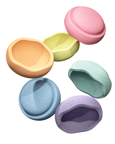 Stapelstein Original Mini Rainbow Pastel, losse stenen zwevend in een uiteengetrokken opstelling